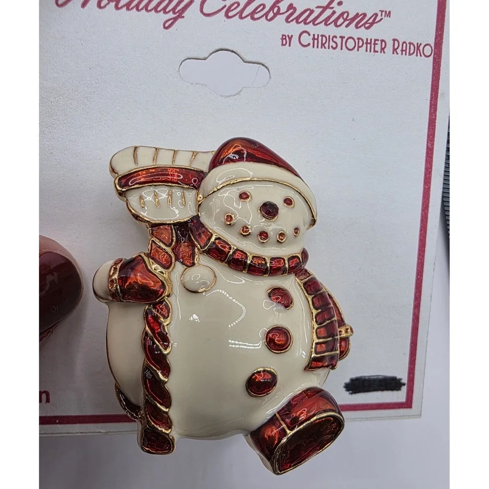 Christopher Radko Enamel Snowman Brooch Pin Xmas Holiday New Old‎ Stock